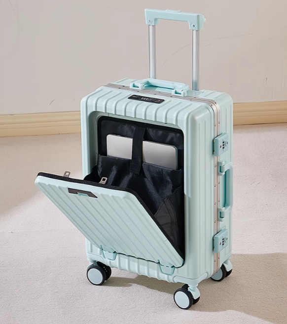 Multifunctional Luggage with USB Charging Port, Foldable Cup Holder, and Adjustable Phone Stand