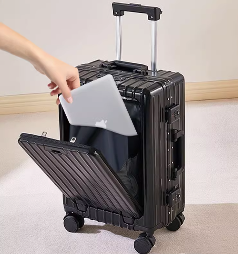 Multifunctional Luggage with USB Charging Port, Foldable Cup Holder, and Adjustable Phone Stand