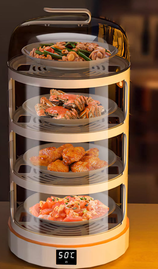 3/4/5-Tier Intelligent Food Warmer | 50°C Constant Temperature, Dual Airflow Heating, Transparent PET Design, for Family Meals & Buffets